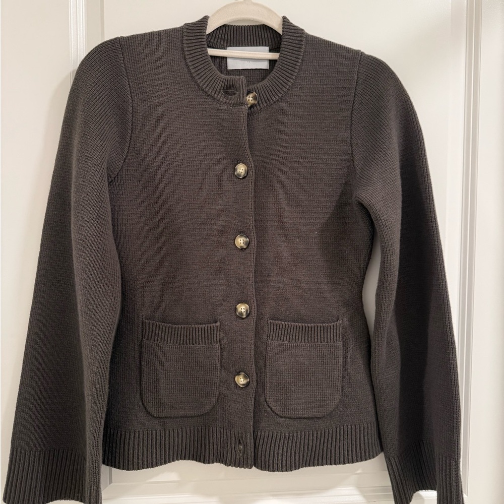 Modern Citizen Eames Organic Cotton-Wool Button Cardigan - Green Umber / XS